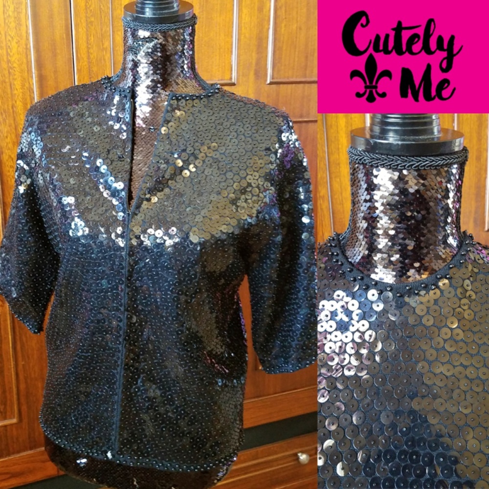 Black Sequin Top or Jacket with full zip - EVERYONE WANTS THE SHINY!
